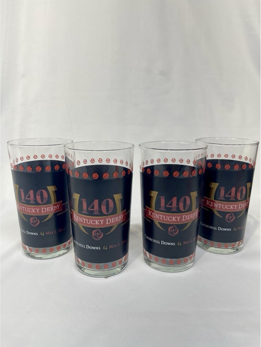 Kentucky Derby 140th Mint Julep Glasses Set of 4, 2014, Roses Pattern
